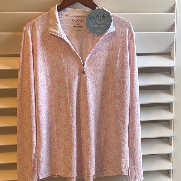 San Soleil Tops - SanSoleil NWT Long Sleeve Pink Hearts Quarter Zip Sun Golf Pickleball Shirt NEW